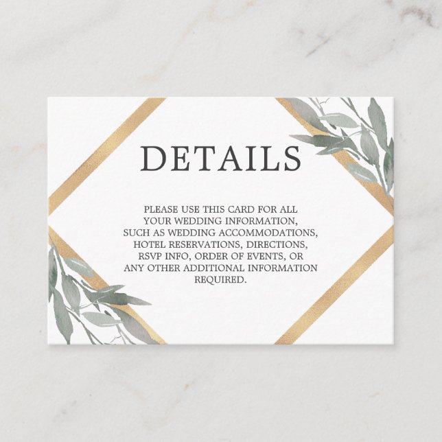 Carte D'accompagnement Élégant Feuille Botanique Gold Foil Mariage DÉTAIL (Devant)