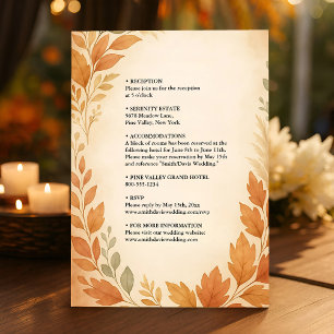 Carte D'accompagnement Élégant Feuille & Pampas Grass Mariage de automne