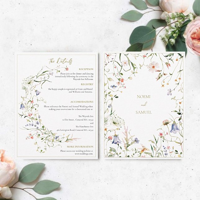 Carte D'accompagnement Elegant Fleur sauvage aquarelle Détails du Mariage (Créateur téléchargé)