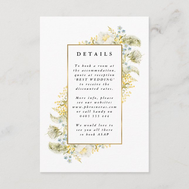 Carte D'accompagnement Élégant Fleur sauvage encadré or Mariage Edging (Devant)