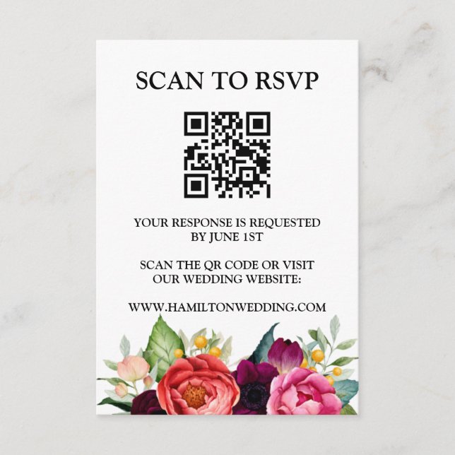 Carte D'accompagnement Elégant Fleur sauvage Meadow QR Code Mariage RSVP (Devant)