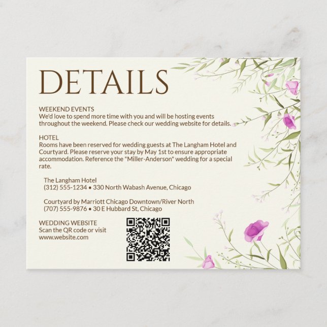 Carte D'accompagnement Élégant Fleur sauvage moderne Mariage off-White (Devant)