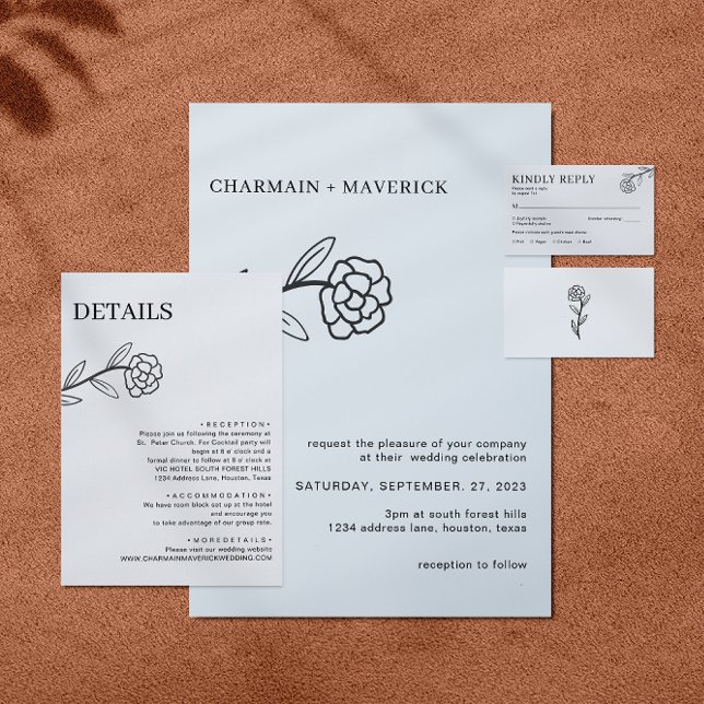 Carte D'accompagnement Elégant Fleur sauvage noir et blanc Détails du Mar (Créateur téléchargé)