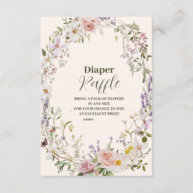Carte D'accompagnement Élégant Fleur sauvage rose Boho Diapper Raffle (Devant)