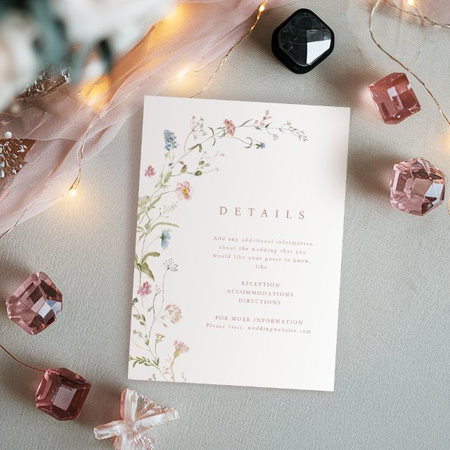 Carte D'accompagnement Elégant Fleur sauvage Rustic Boho Détails du Maria (Elegant Wildflower Rustic Boho Wedding Details Enclosure Card)