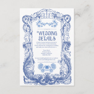 Carte D'accompagnement Élégant Floral Baroque Blue Colonne Mariage