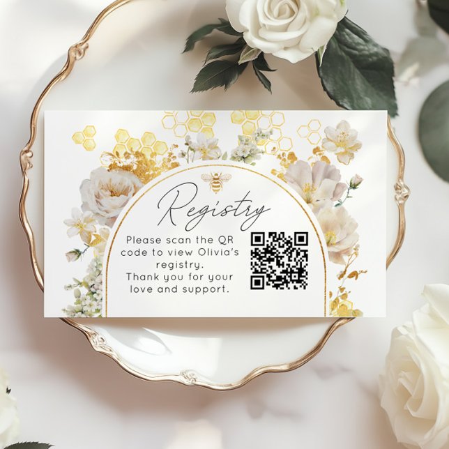 Carte D'accompagnement Elegant floral bee Registry QR Code (Créateur téléchargé)