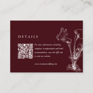 Carte D'accompagnement Elegant Floral Burgundy Wedding Details QR Code