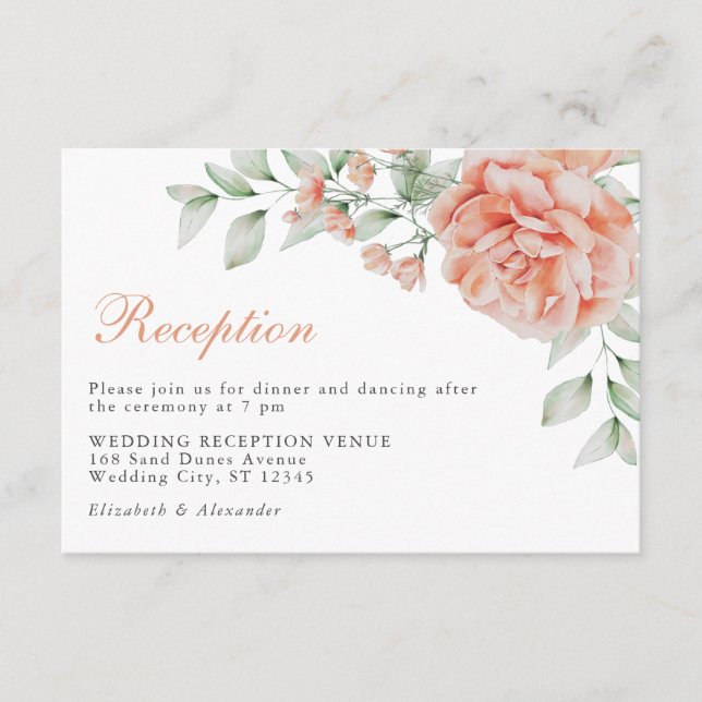 Carte D'accompagnement Elégant Floral Rose Aquarelle Réception de mariage (Devant)