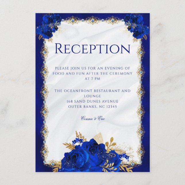 Carte D'accompagnement Elégant Floral Royal Blue Mariage Réception (Devant)