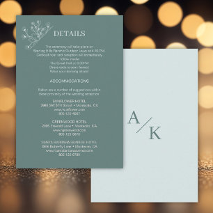 Carte D'accompagnement Elégant Floral Turquoise Détails du Mariage