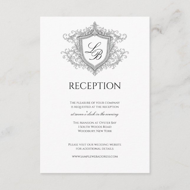 Carte D'accompagnement Elegant Flourish Crest Monogram Reception Card (Devant)