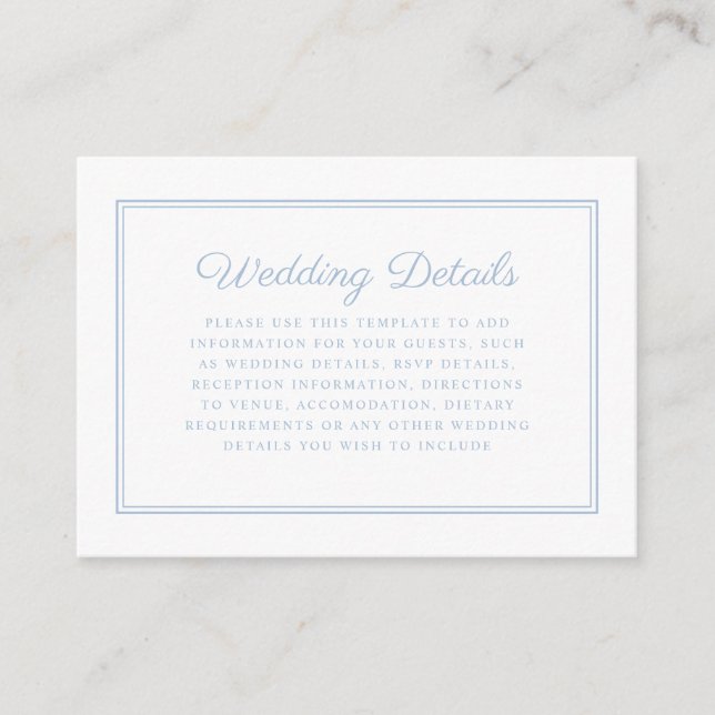 Carte D'accompagnement Élégant Formal Powder Blue Script Mariage Détail (Devant)
