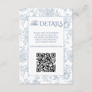 Carte D'accompagnement Élégant Français Blue Floral Toile QR Code Site We