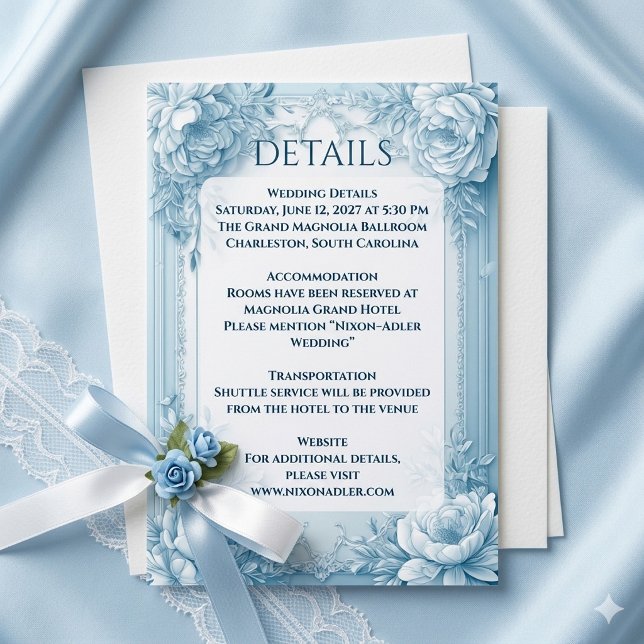 Carte D'accompagnement Elegant French Blue White Floral Shabby Chic Decor (Elegant French Blue White Floral Shabby Chic Decor Enclosure Card)