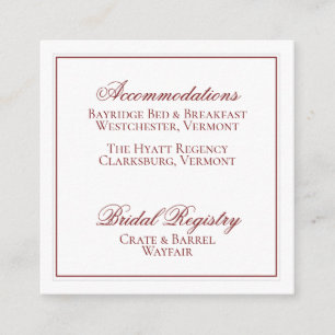 Carte D'accompagnement Elegant Garnet rouge et blanc Mariage détails cart