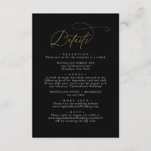 Carte D'accompagnement Elegant Glam Black and Gold Détails du Mariage