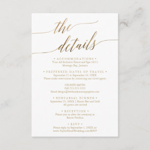Carte D'accompagnement Elégant Gold Destination Mariage Détails de voyage