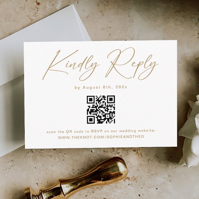 Carte D'accompagnement Elégant Gold et Blanc Mariage RSVP Qr Code (Créateur téléchargé)