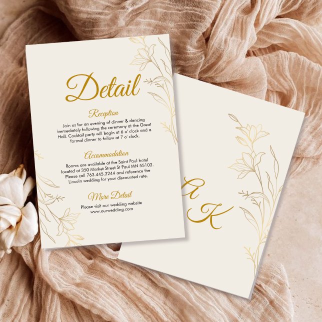 Carte D'accompagnement Elegant Gold Floral Wedding Details Enclosure Card (Créateur téléchargé)