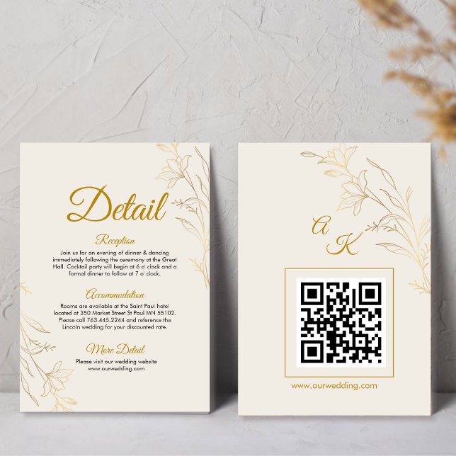 Carte D'accompagnement Elegant Gold Floral Wedding Details Enclosure Card (Créateur téléchargé)
