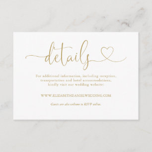 Carte D'accompagnement Elegant Gold Heart Script Détails du Mariage