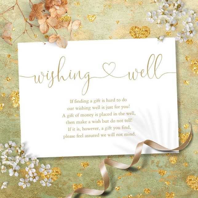 Carte D'accompagnement Elégant Gold Heart Script Wishing well Mariage (Elegant Gold Heart Script Wishing Well Wedding Enclosure Card)