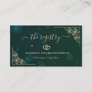 Carte D'accompagnement Elégant Gold Hearts Cadre Green Mariage Registre