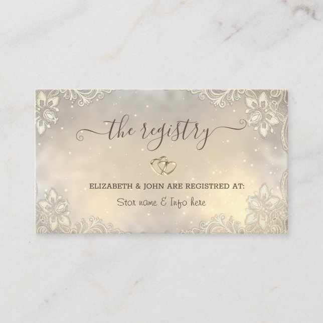 Carte D'accompagnement Elégant Gold Hearts Cadre Mariage dentelle (Devant)