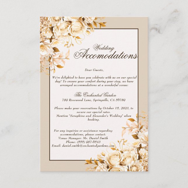 Carte D'accompagnement Élégant Gold & Ivory Floral Mariage (Devant)