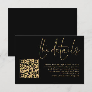 Carte D'accompagnement Elegant Gold Script Black QR Code Détails du Maria