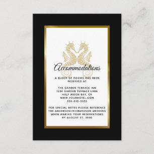 Carte D'accompagnement Elégant Gold Seahorses Mariage Hébergements