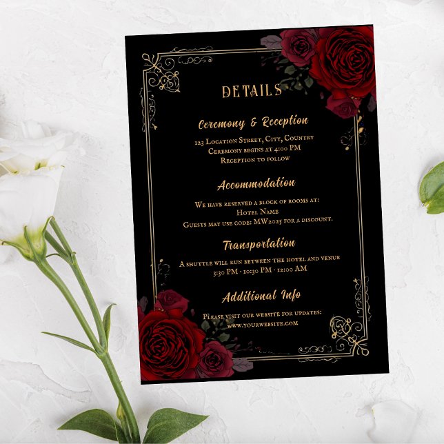 Carte D'accompagnement Elegant Gothic Romance Roses Wedding (Créateur téléchargé)