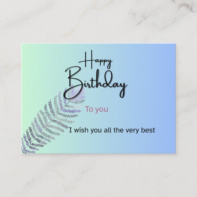 Carte D'accompagnement Elegant Gradient Birthday Card with Fern Leaf | Cu (Devant)