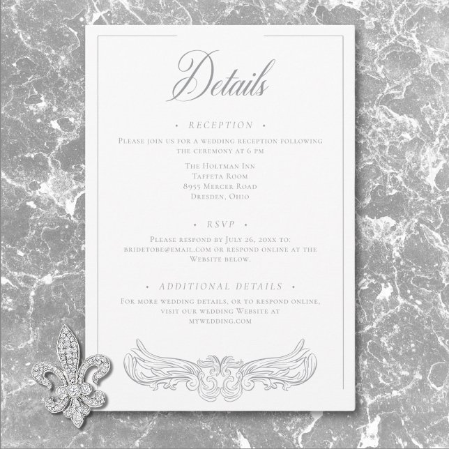 Carte D'accompagnement Elegant Grey Chinoiserie Bird Crest Mariage Détail (Elegant Gray Chinoiserie Bird Crest Wedding Detail Enclosure Card)