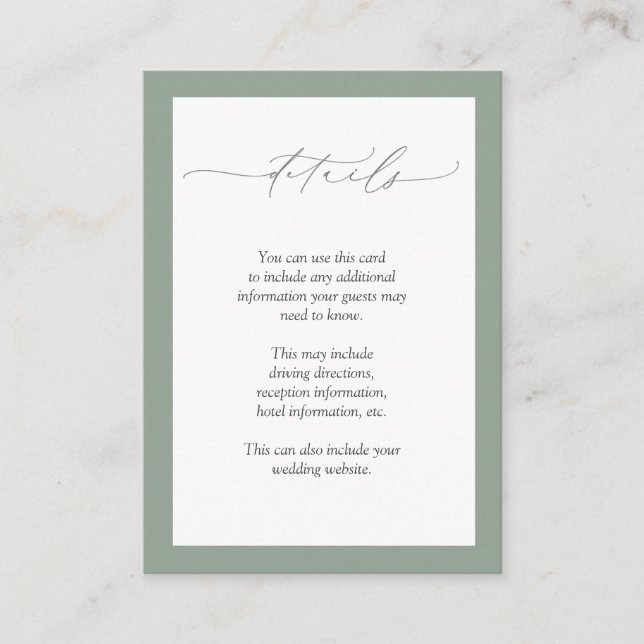 Carte D'accompagnement Elegant Grey Green Floral Détails du Mariage (Devant)