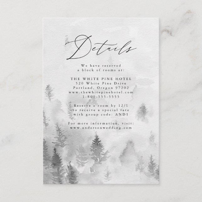 Carte D'accompagnement Elegant Grey Winter Forest Détails du Mariage (Devant)
