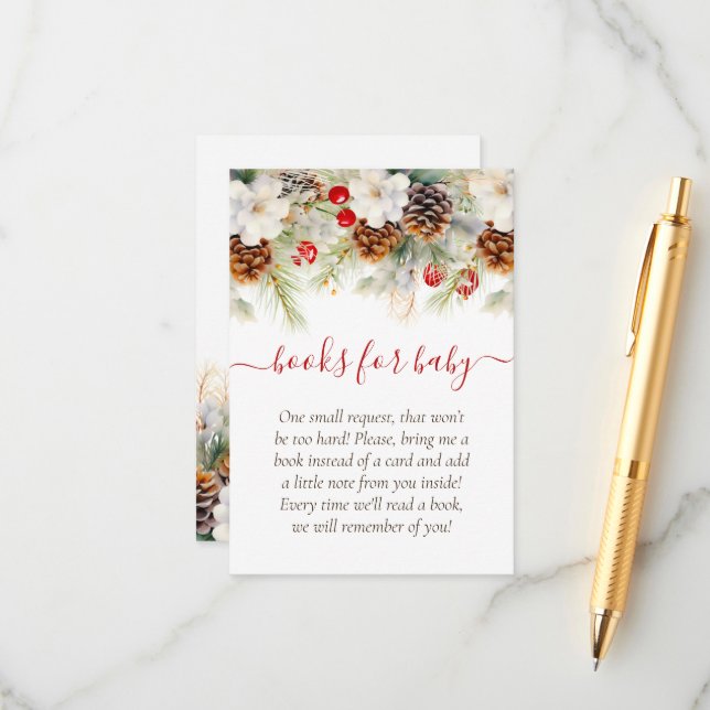 Carte D'accompagnement Elégant hiver Livres À feuillage persistant pour b (Devant/Arrière en situation)