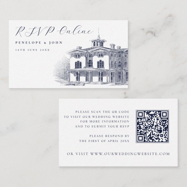 Carte D'accompagnement Elegant Italian Villa Illustration Wedding Website (Devant / Derrière)