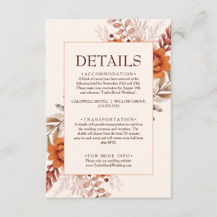 Carte D'accompagnement Elégant ivoire Floral Boho Chic Mariage Détails