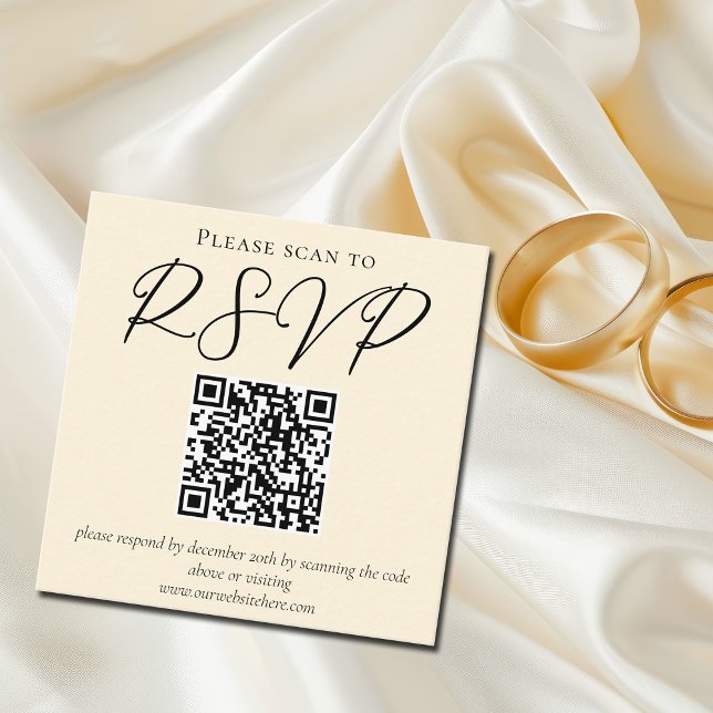 Carte D'accompagnement Elégant ivoire simple mariage RSVP QR Code (Créateur téléchargé)