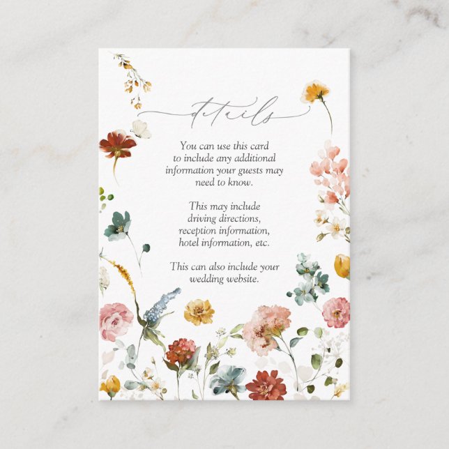Carte D'accompagnement Elégant Jardin Fleurs Aquarelle Détails du Mariage (Devant)