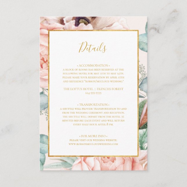 Carte D'accompagnement Elégant Jardin Floral Blush | Détails du Pastel (Devant)