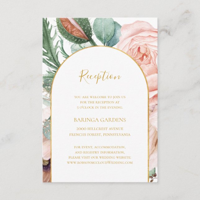 Carte D'accompagnement Elégant Jardin Floral Blush | Réception de mariage (Devant)