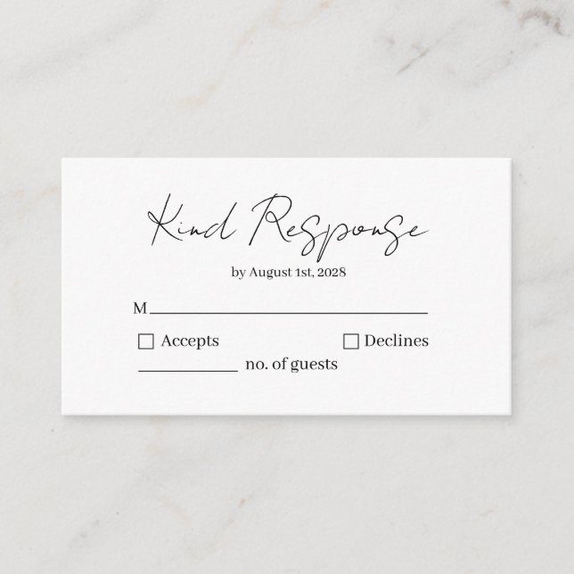 Carte D'accompagnement Elegant Kind Response RSVP Card (Devant)