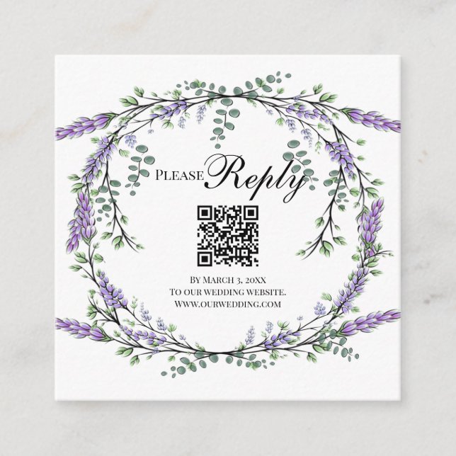 Carte D'accompagnement Élégant Lavender eucalyptus floral code QR (Devant)