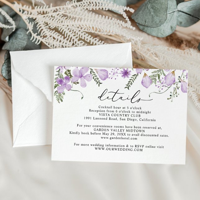 Carte D'accompagnement Elegant Lavender Floral Mariage Détails (Créateur téléchargé)