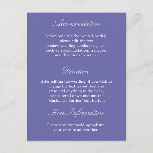 Carte D'accompagnement Elegant Lavender Mariage Détails Card (Devant)