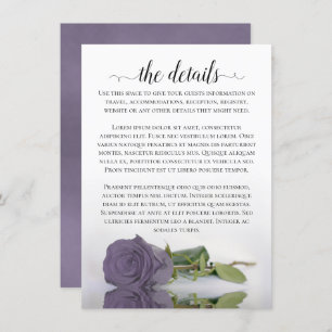 Carte D'accompagnement Elegant Lilac ou Dusty Purple Rose Détails Mariage