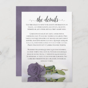 Carte D'accompagnement Elegant Lilac ou Dusty Purple Rose Détails Mariage